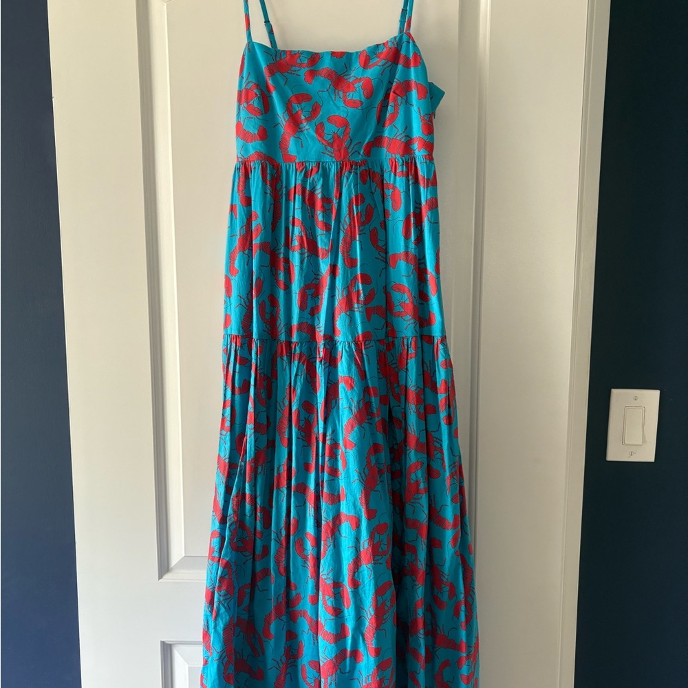 Vibrant Blue and Red Lobster Patterned JCREW Maxi Dress